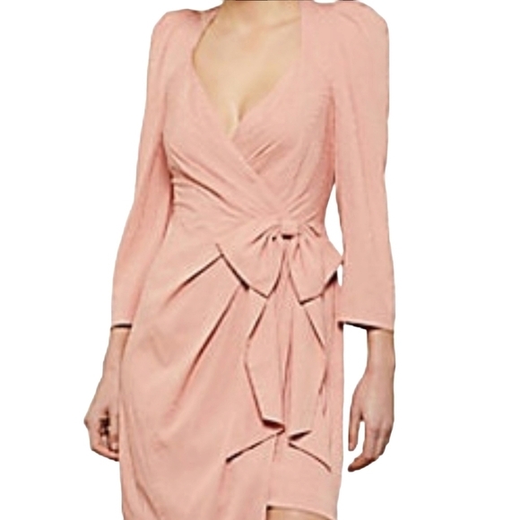 Bcbgmaxazria Puff-Sleeve Bow Dusty Rose Dress Size: 4 - Picture 2 of 13